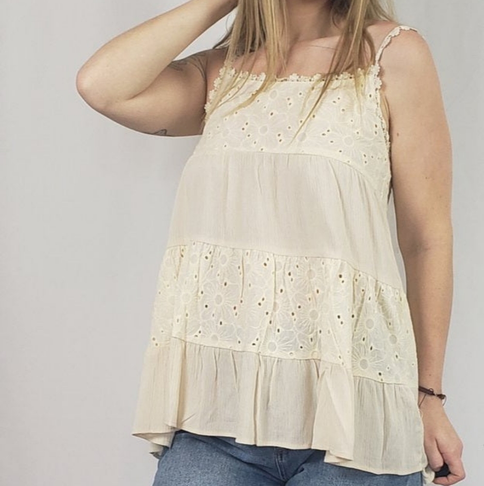 NEW POL Crochet Tiered Babydoll Tank